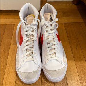 Nike White and Red High-Top Sneakers